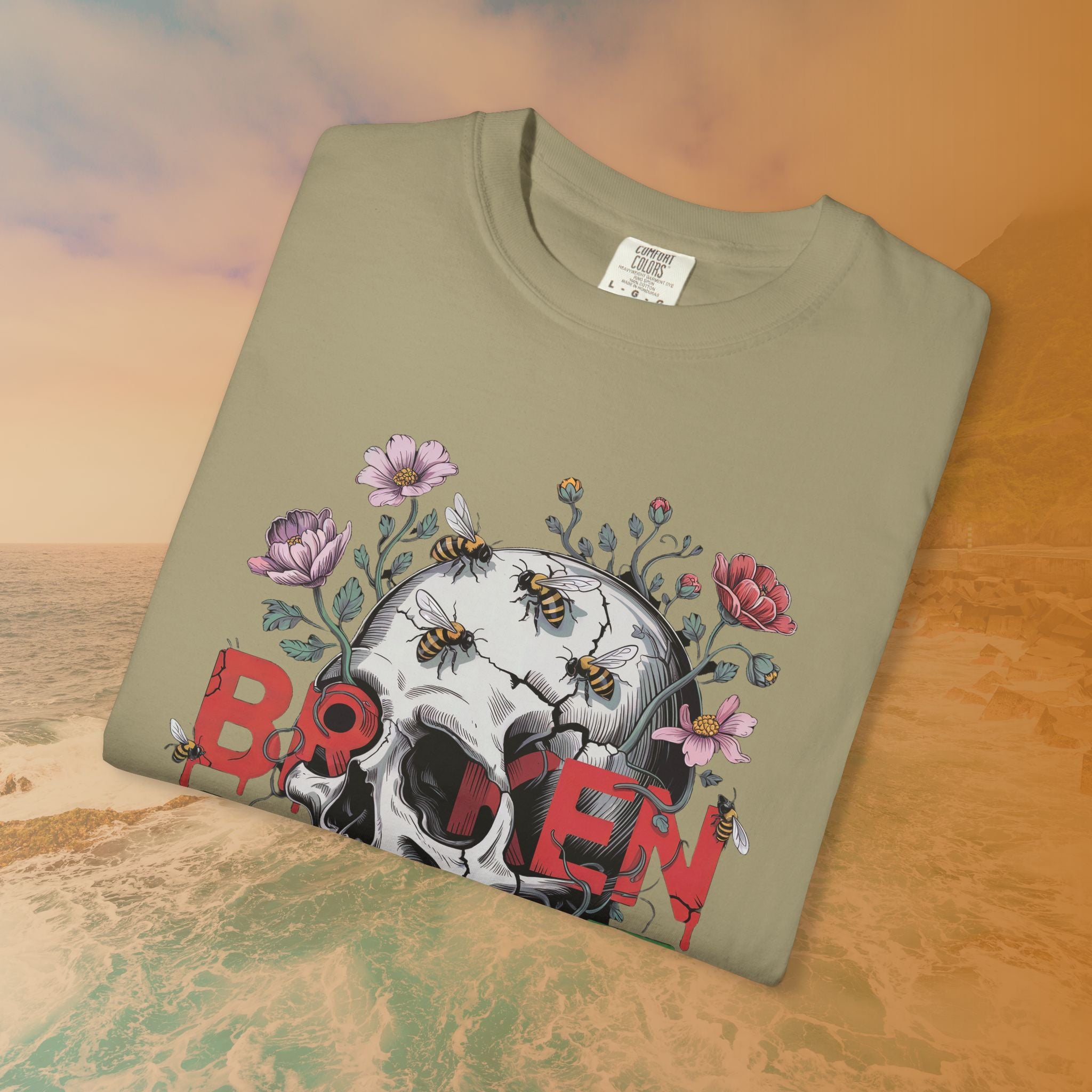 Broken Heart Skull Floral Goth T-Shirt