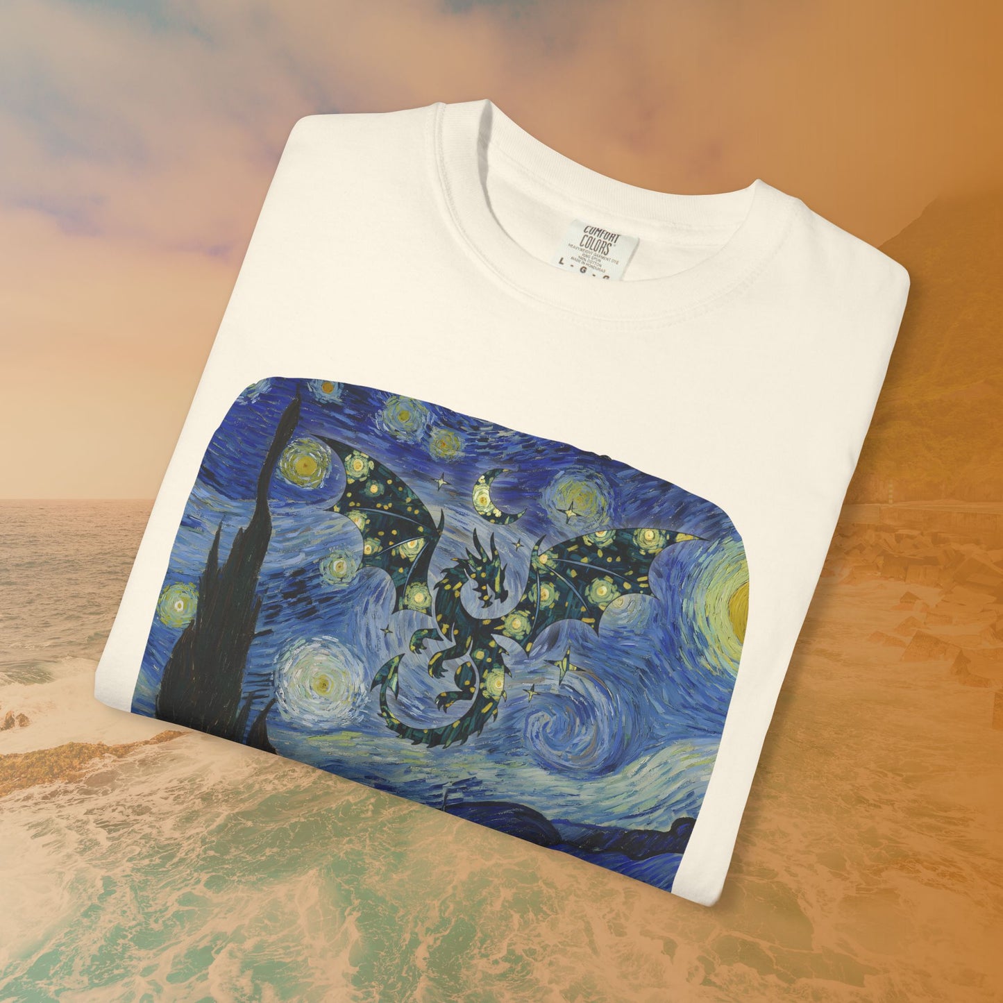 Dragon in Starry Night T-Shirt | Van Gogh Fantasy Art Graphic Tee | Aesthetic Fine Art Dragoncore Mythical Gift