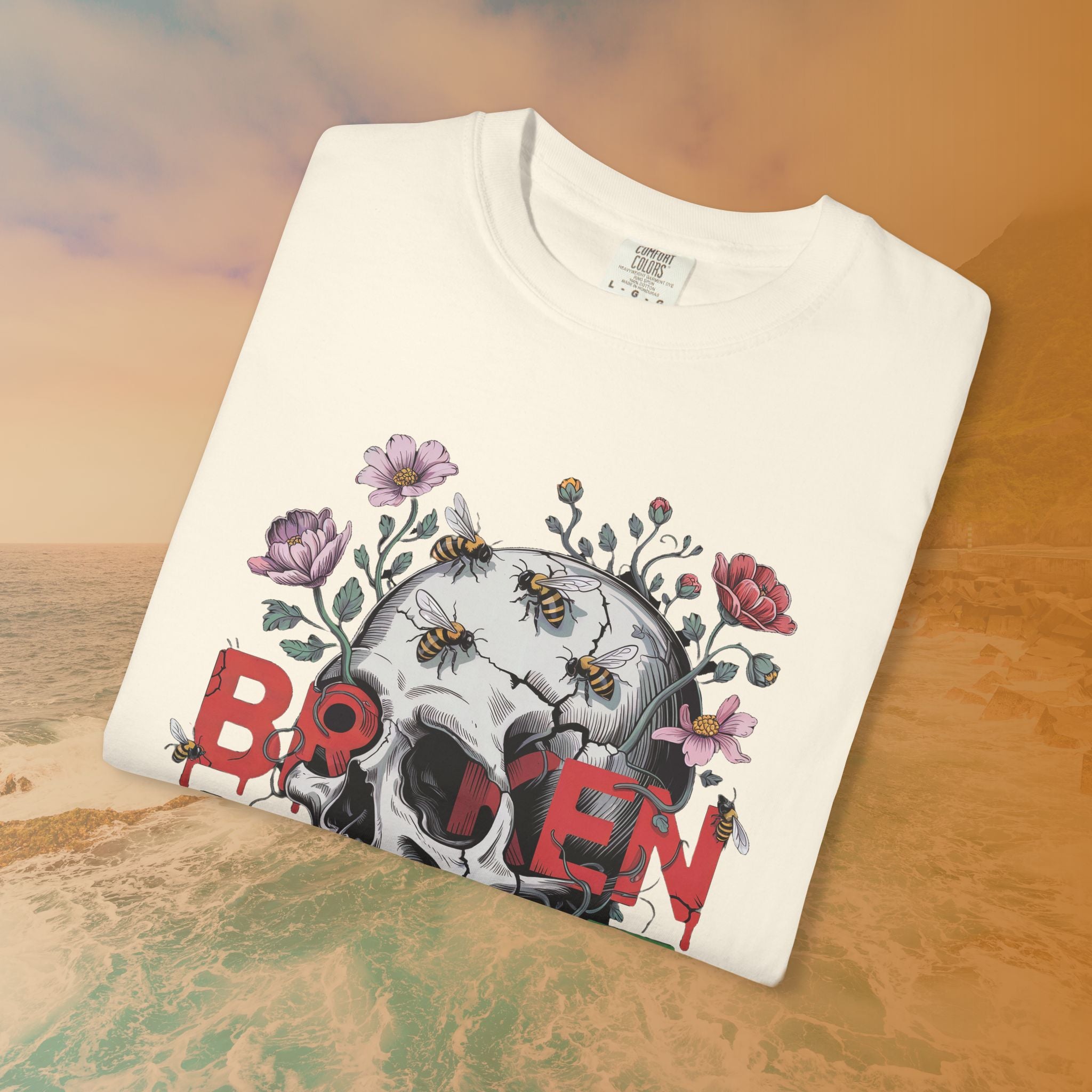 Broken Heart Skull Floral Goth T-Shirt