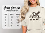 Comfort Colors 1717 size chart for heavyweight adult tee with turtle graphic.