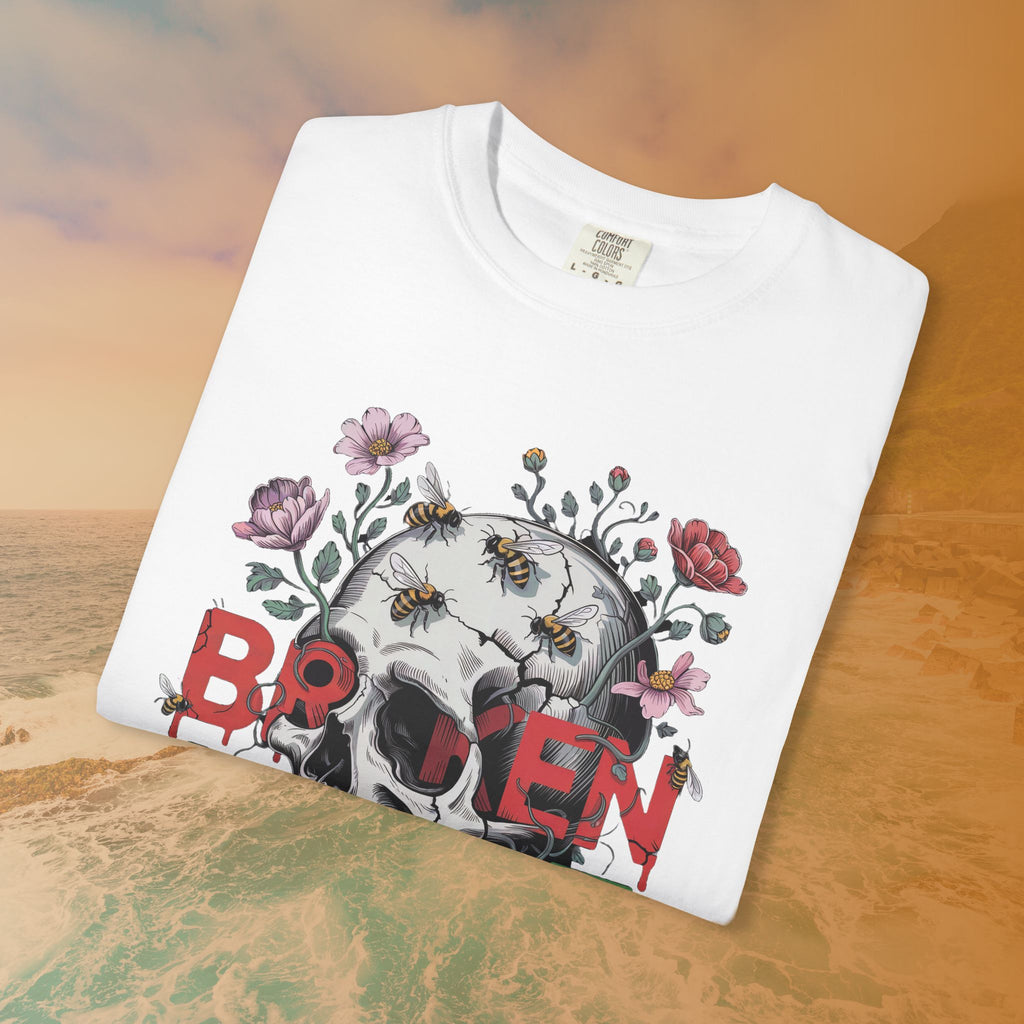 Broken Heart Skull Floral Goth T-Shirt