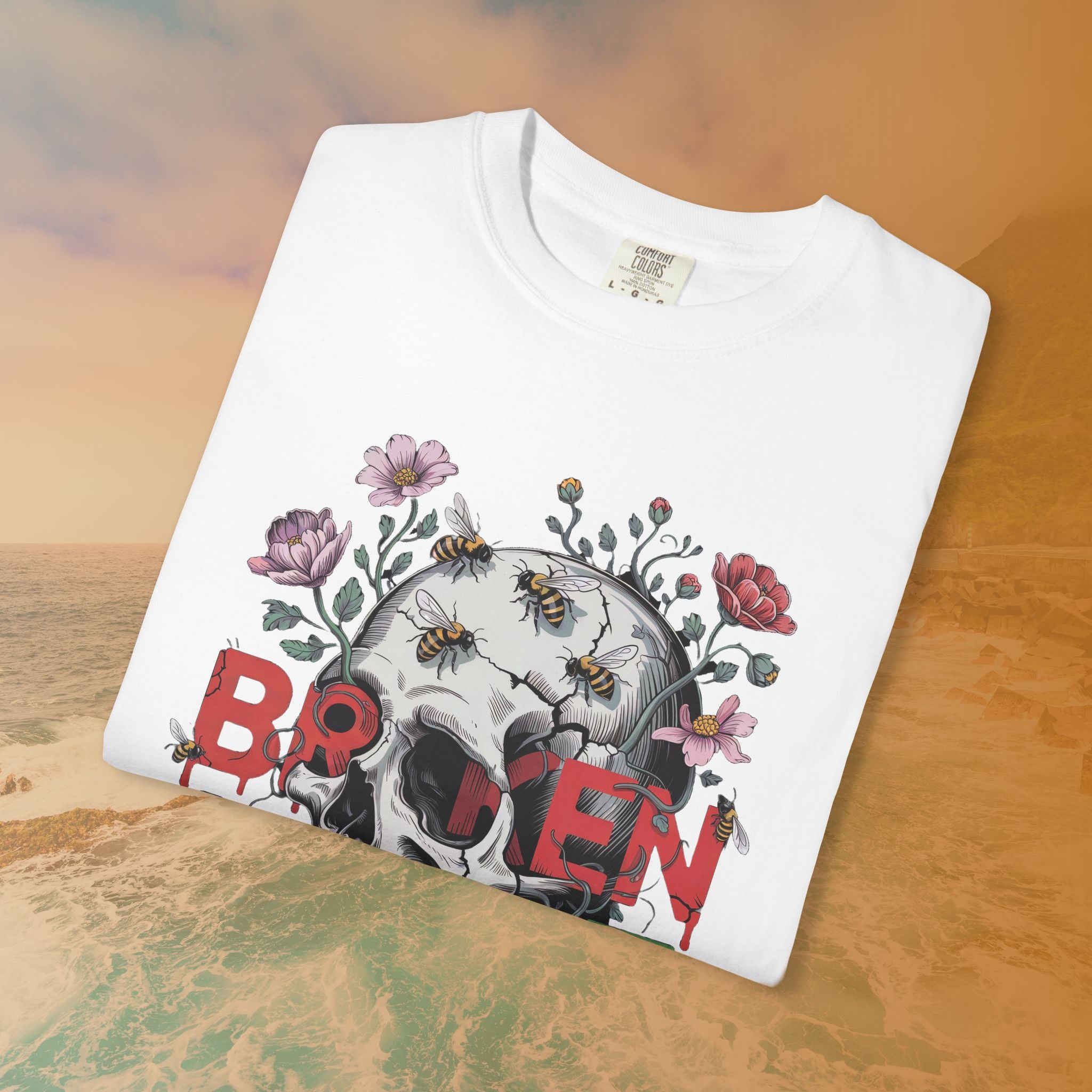 Broken Heart Skull Floral Goth T-Shirt