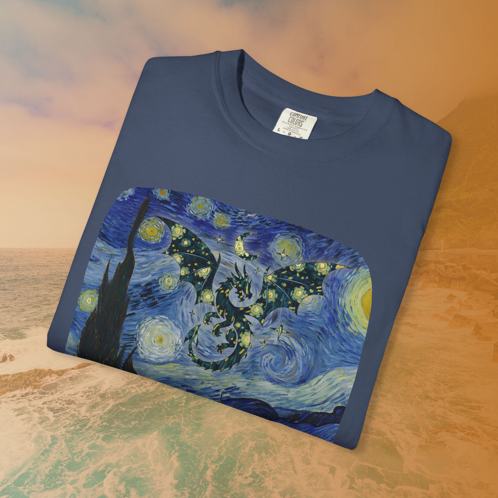 Dragon in Starry Night T-Shirt | Van Gogh Fantasy Art Graphic Tee | Aesthetic Fine Art Dragoncore Mythical Gift