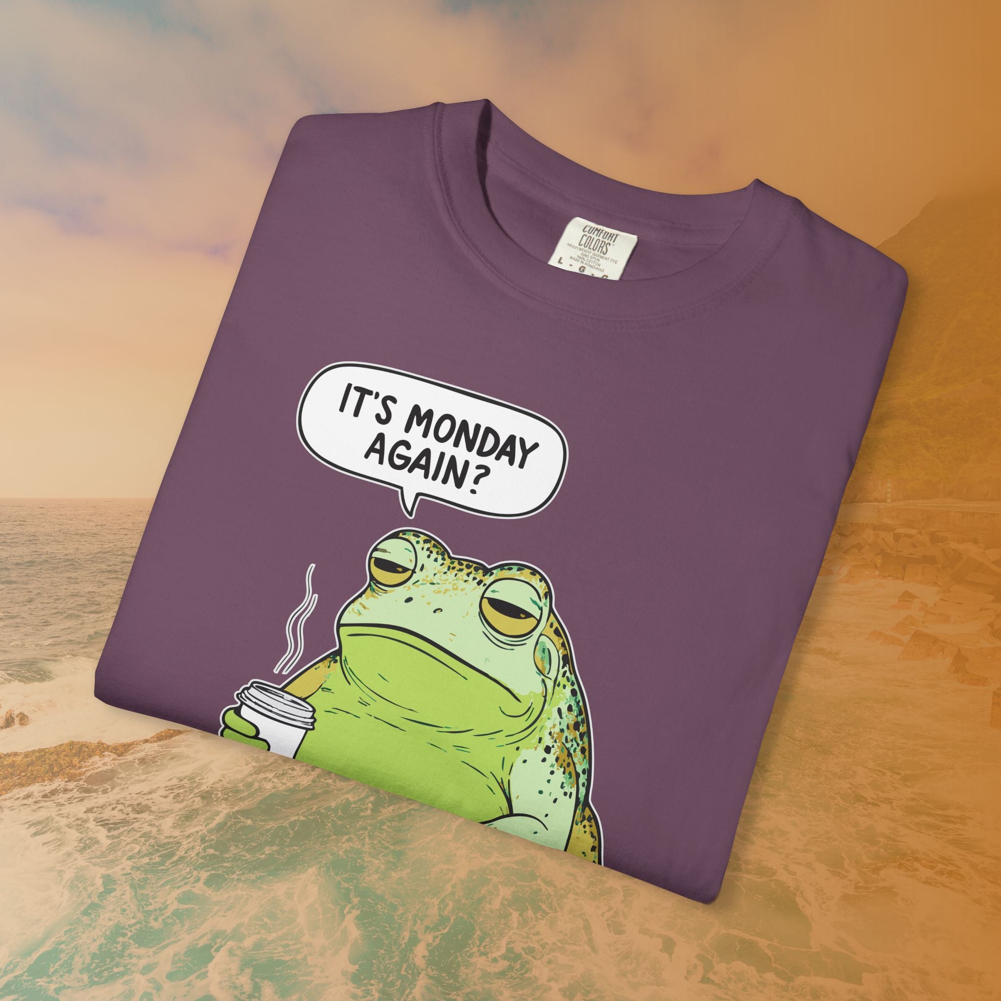 Funny Monday Frog Coffee Shirt | It's Monday Again Slogan Tee