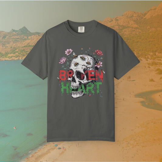 Broken Heart Skull T-Shirt | Dark Floral Goth Graphic Tee | Dark Cottagecore Aesthetic