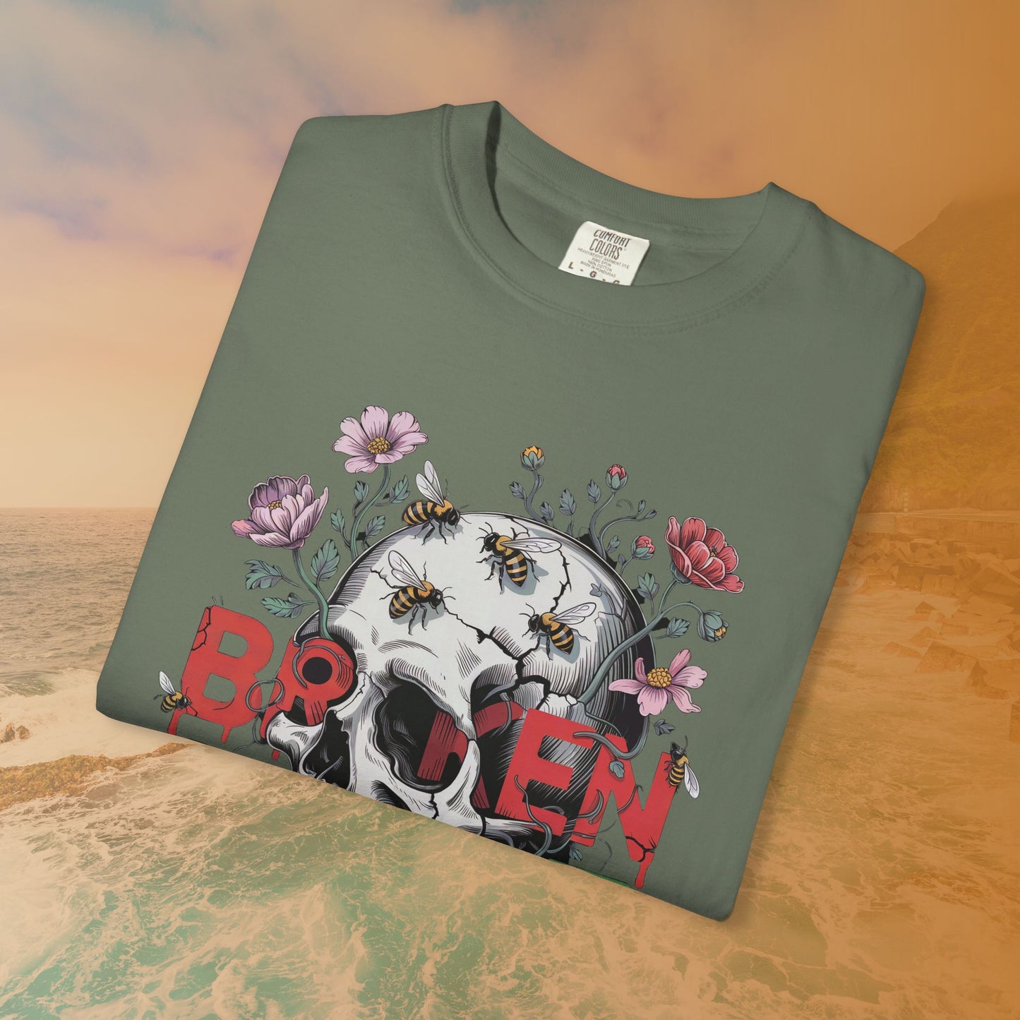 Broken Heart Skull T-Shirt | Dark Floral Goth Graphic Tee | Dark Cottagecore Aesthetic