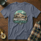 Slightly oversized t-shirt with graphic of a seal wearing sunglasses on a dock.