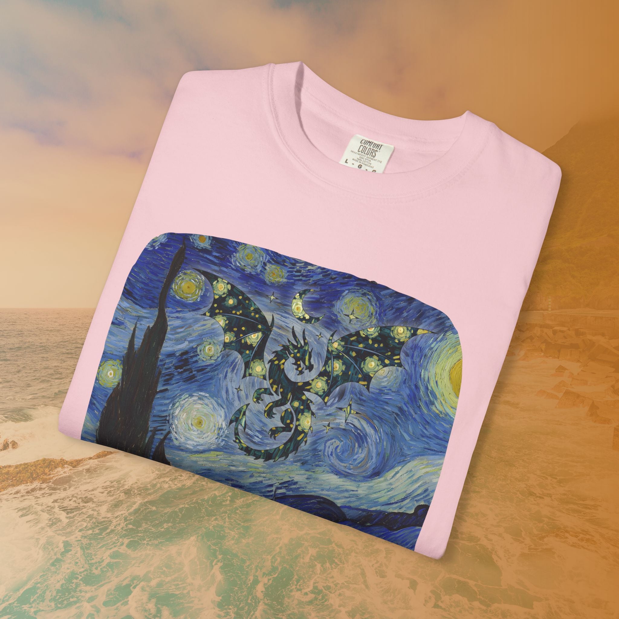 Dragon in Starry Night T-Shirt | Van Gogh Fantasy Art Graphic Tee | Aesthetic Fine Art Dragoncore Mythical Gift