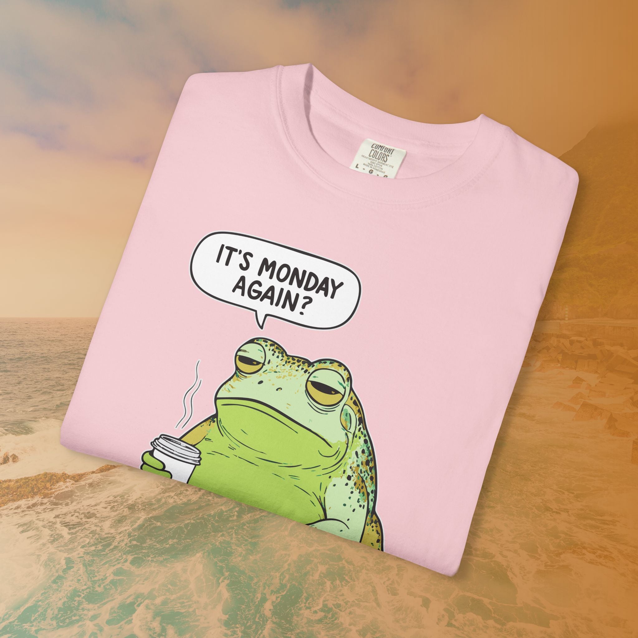 Funny Monday Frog Coffee Shirt | It's Monday Again Slogan Tee