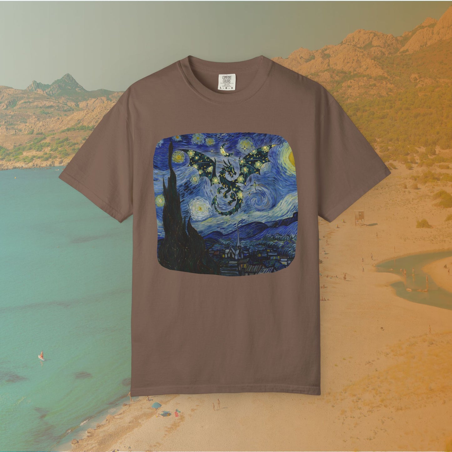 Dragon in Starry Night T-Shirt | Van Gogh Fantasy Art Graphic Tee | Aesthetic Fine Art Dragoncore Mythical Gift