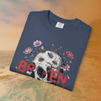 Broken Heart Skull Floral Goth T-Shirt