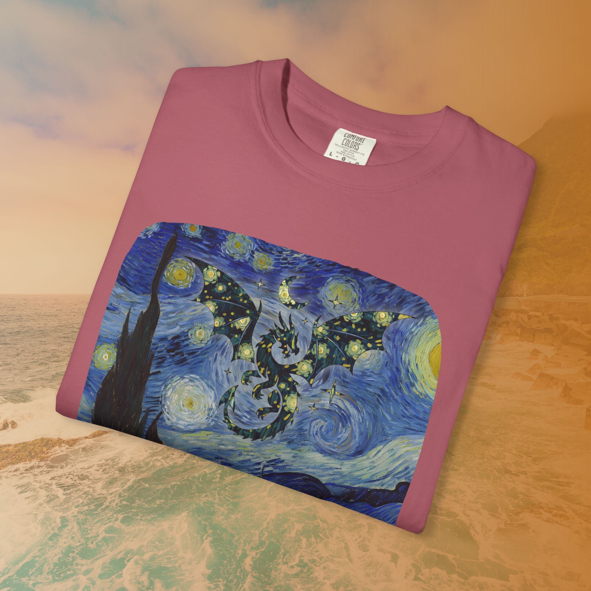 Dragon in Starry Night T-Shirt | Van Gogh Fantasy Art Graphic Tee | Aesthetic Fine Art Dragoncore Mythical Gift