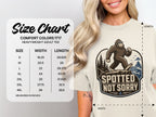 Size chart for Comfort Colors 1717 heavyweight adult tee, featuring Bigfoot graphic.