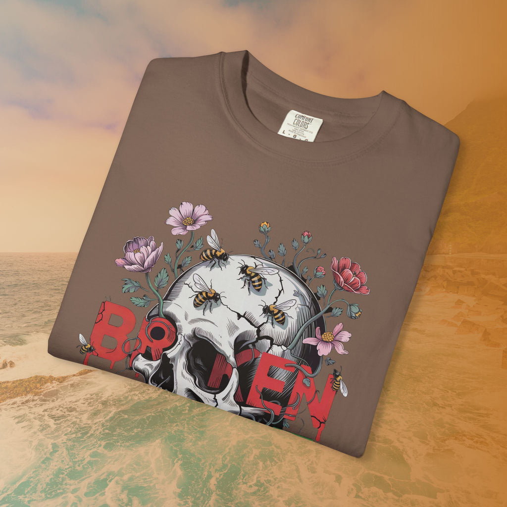 Broken Heart Skull Floral Goth T-Shirt