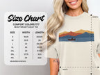 Comfort Colors 1717 heavyweight adult tee size chart with width and length measurements in inches.