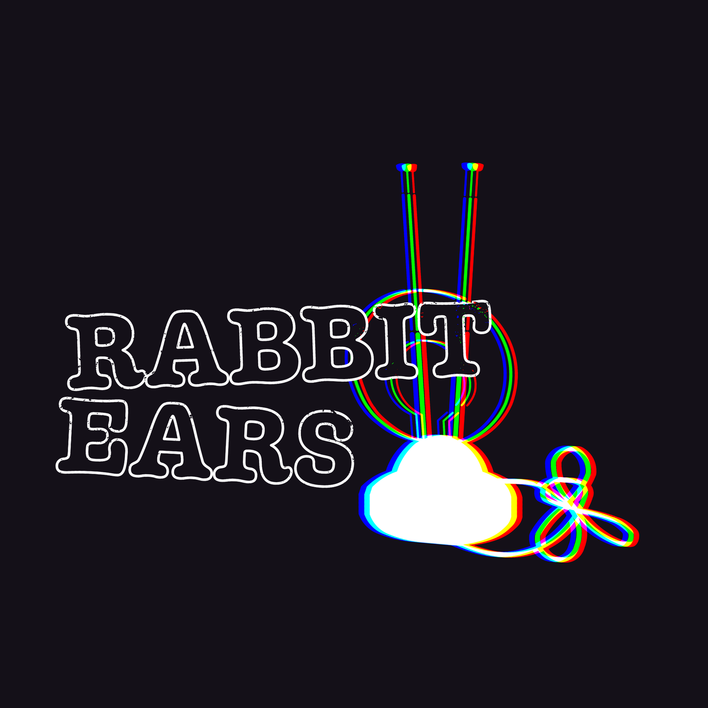 Logo with 'Rabbit Ears' text and colorful rabbit ears design on a black background