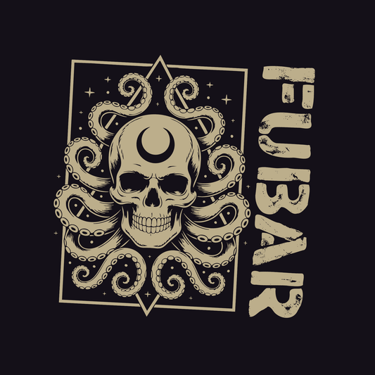 Skull with octopus tentacles and 'FUBAR' text on a black background