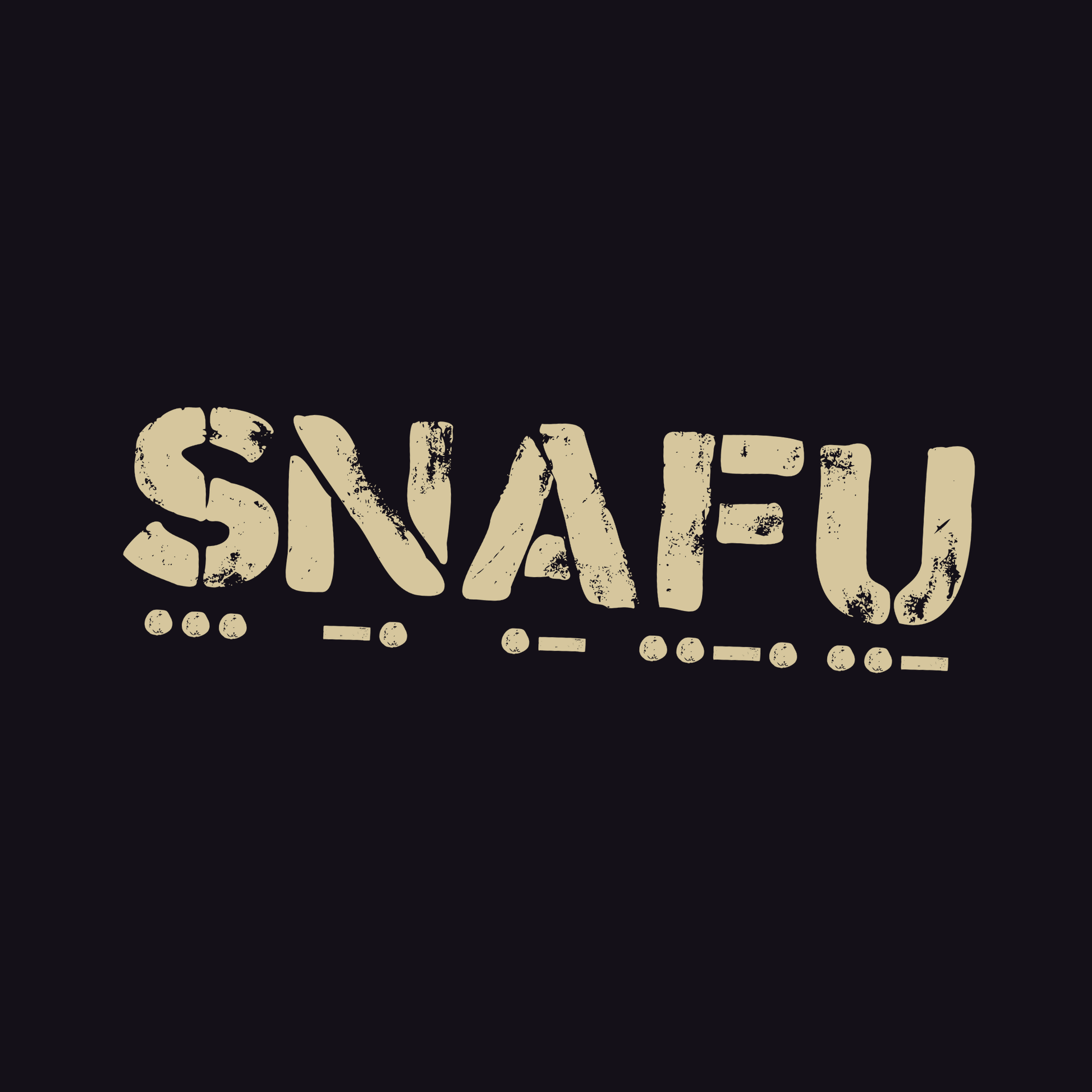 Text 'SNAFU' in a distressed font on a black background
