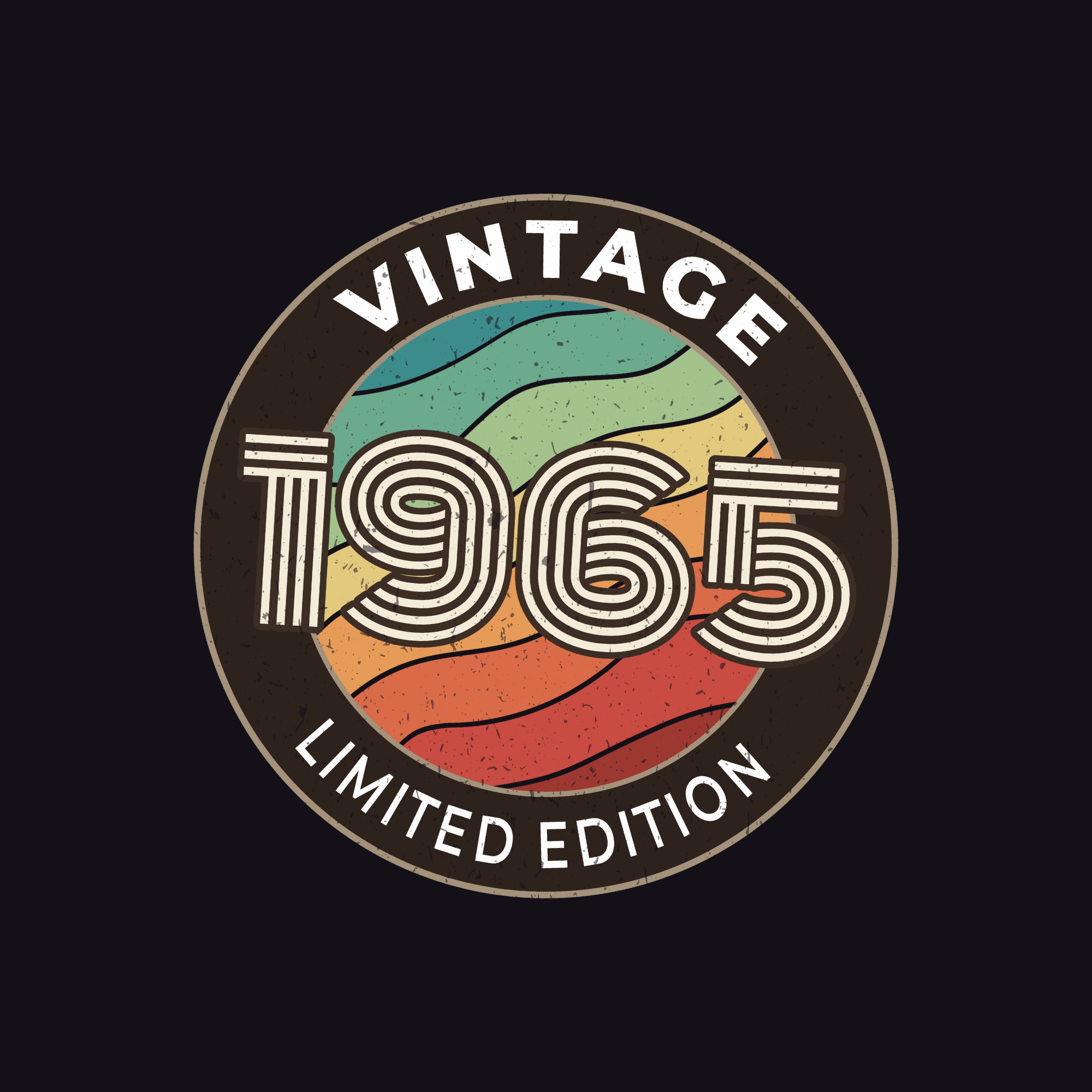 Vintage 1965 limited edition logo with colorful design on a black background