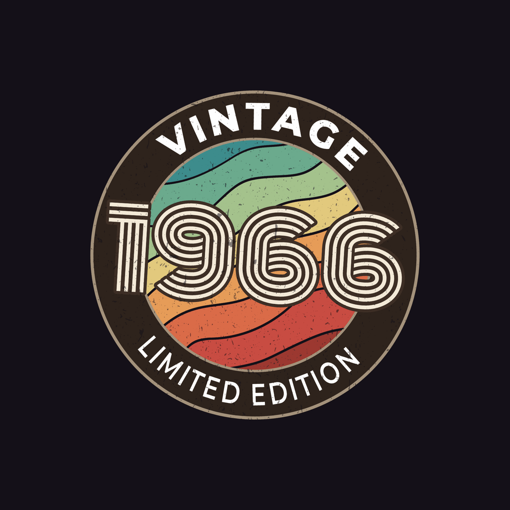 Vintage 1966 limited edition logo with colorful design on a black background