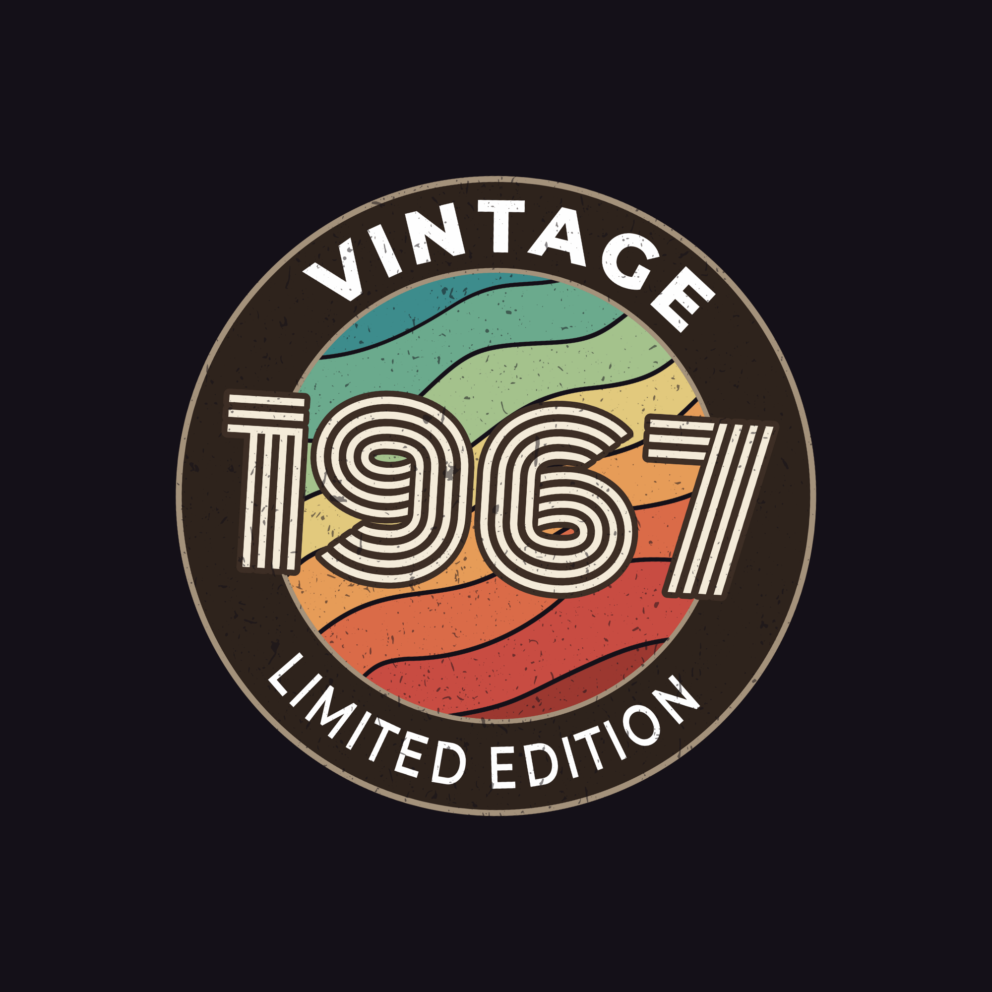 Vintage 1967 limited edition logo with colorful design on a black background