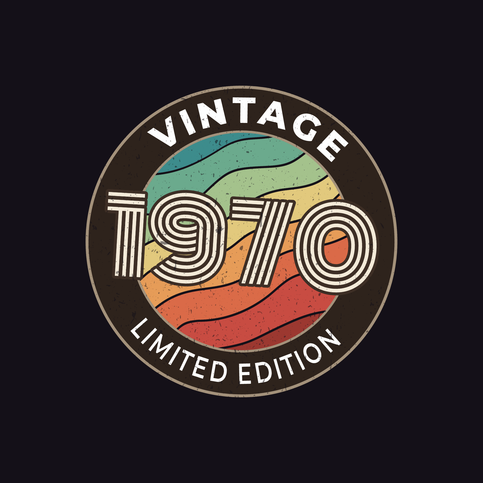 Vintage 1970 limited edition logo with colorful design on a black background