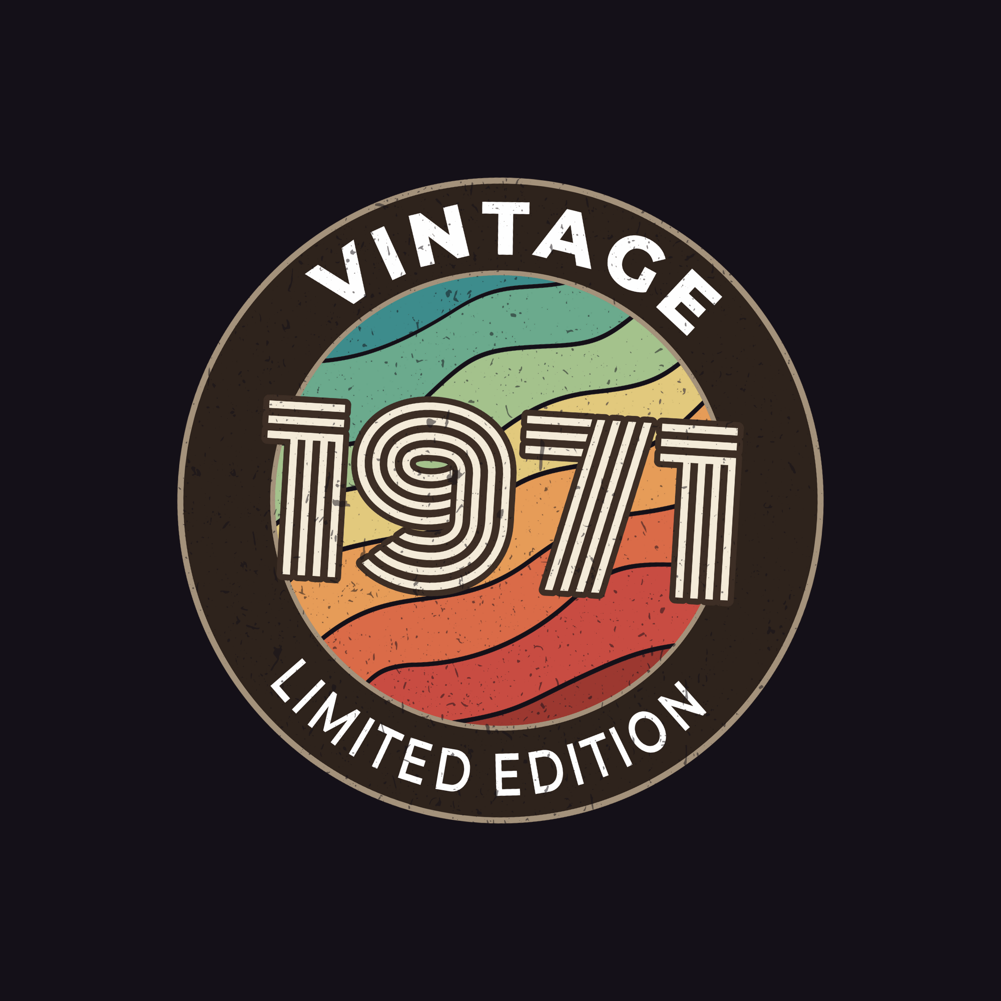 Vintage 1977 limited edition logo with colorful design on a black background