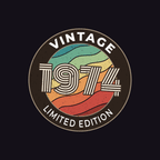 Vintage 1974 limited edition logo on a black background