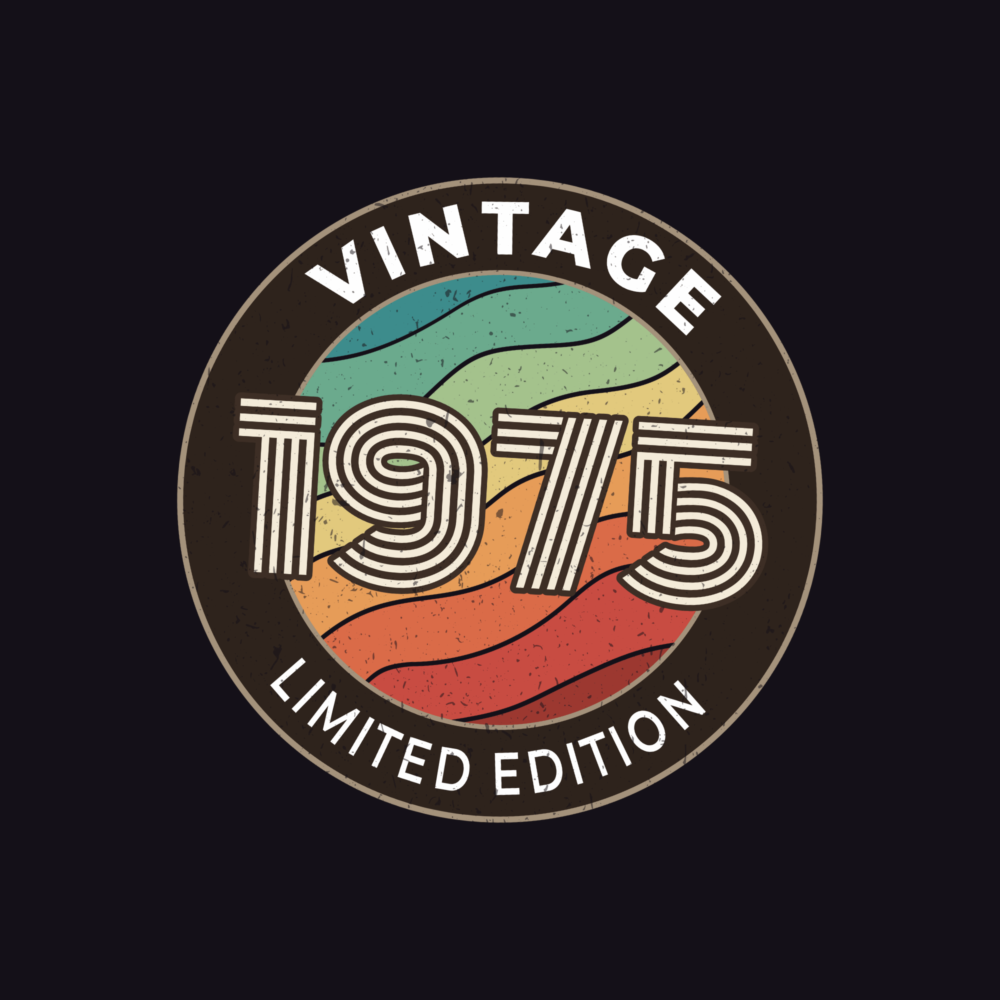 Vintage 1975 limited edition logo with colorful design on a black background