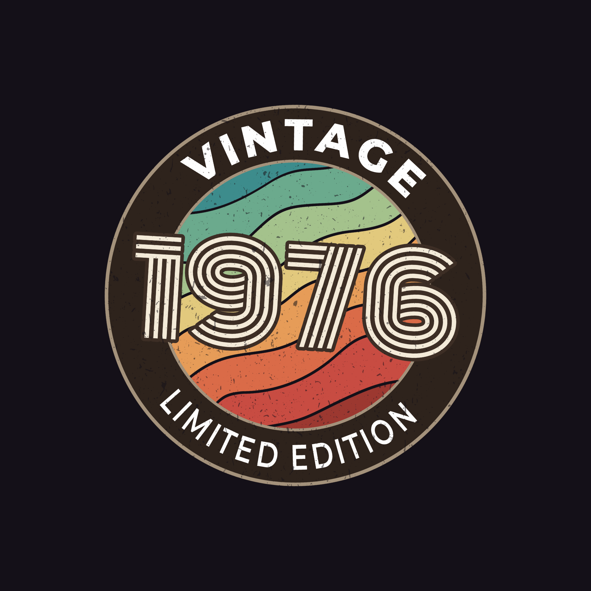 Vintage 1976 limited edition logo with colorful design on a black background