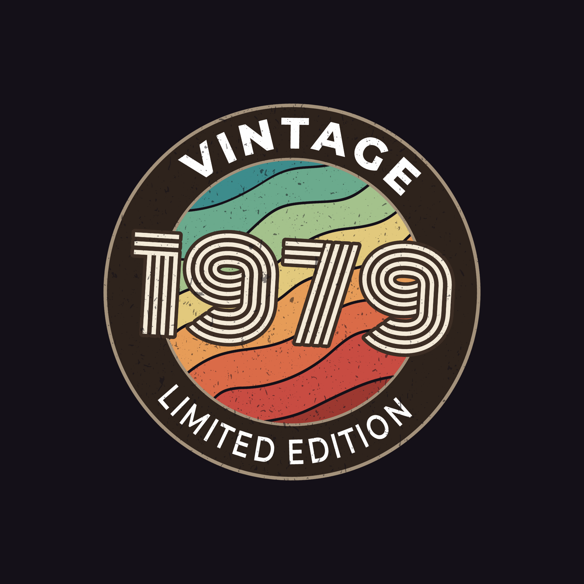 Vintage 1979 limited edition logo with colorful design on a black background