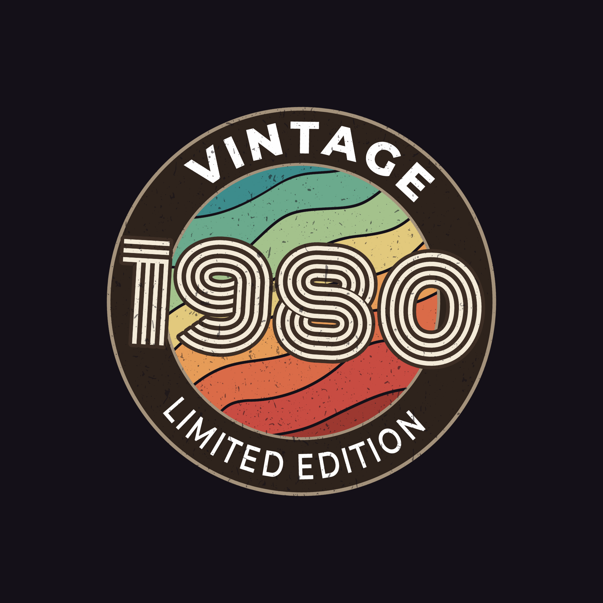 Vintage 1980 limited edition logo with colorful design on a black background