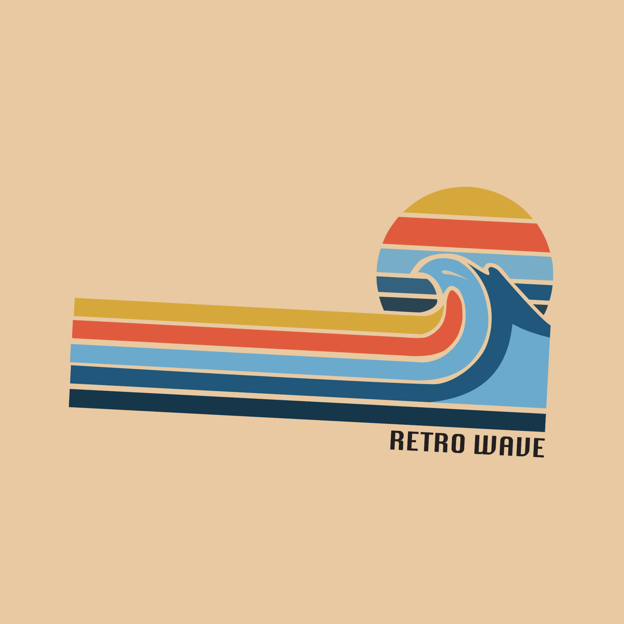 Retro wave design with colorful stripes on a beige background