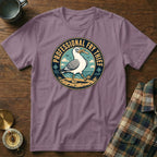 Seagull with fries graphic and "PROFESSIONAL FRY THIEF" text on a purple t-shirt.