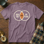 Purple t-shirt with venn diagram graphic "High Tide Canceled My Plans".