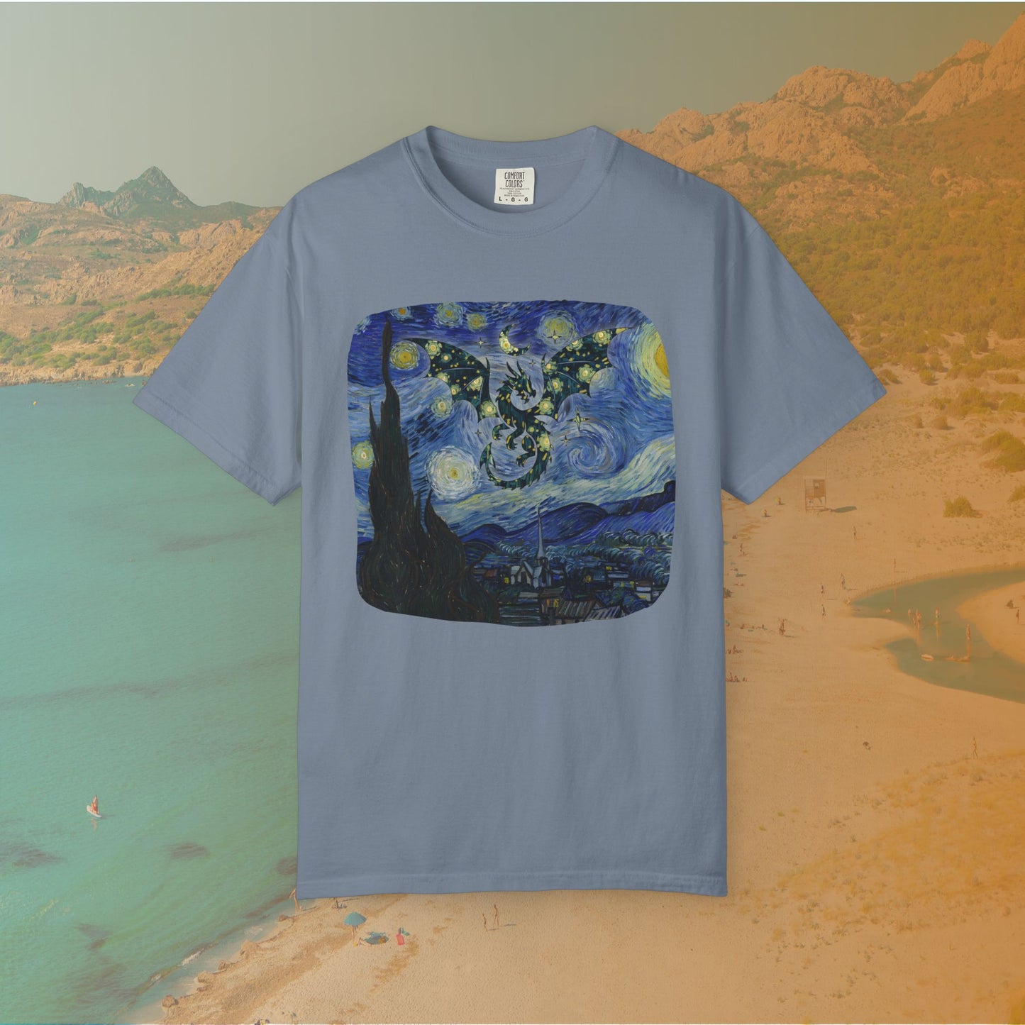 Dragon in Starry Night T-Shirt | Van Gogh Fantasy Art Graphic Tee | Aesthetic Fine Art Dragoncore Mythical Gift