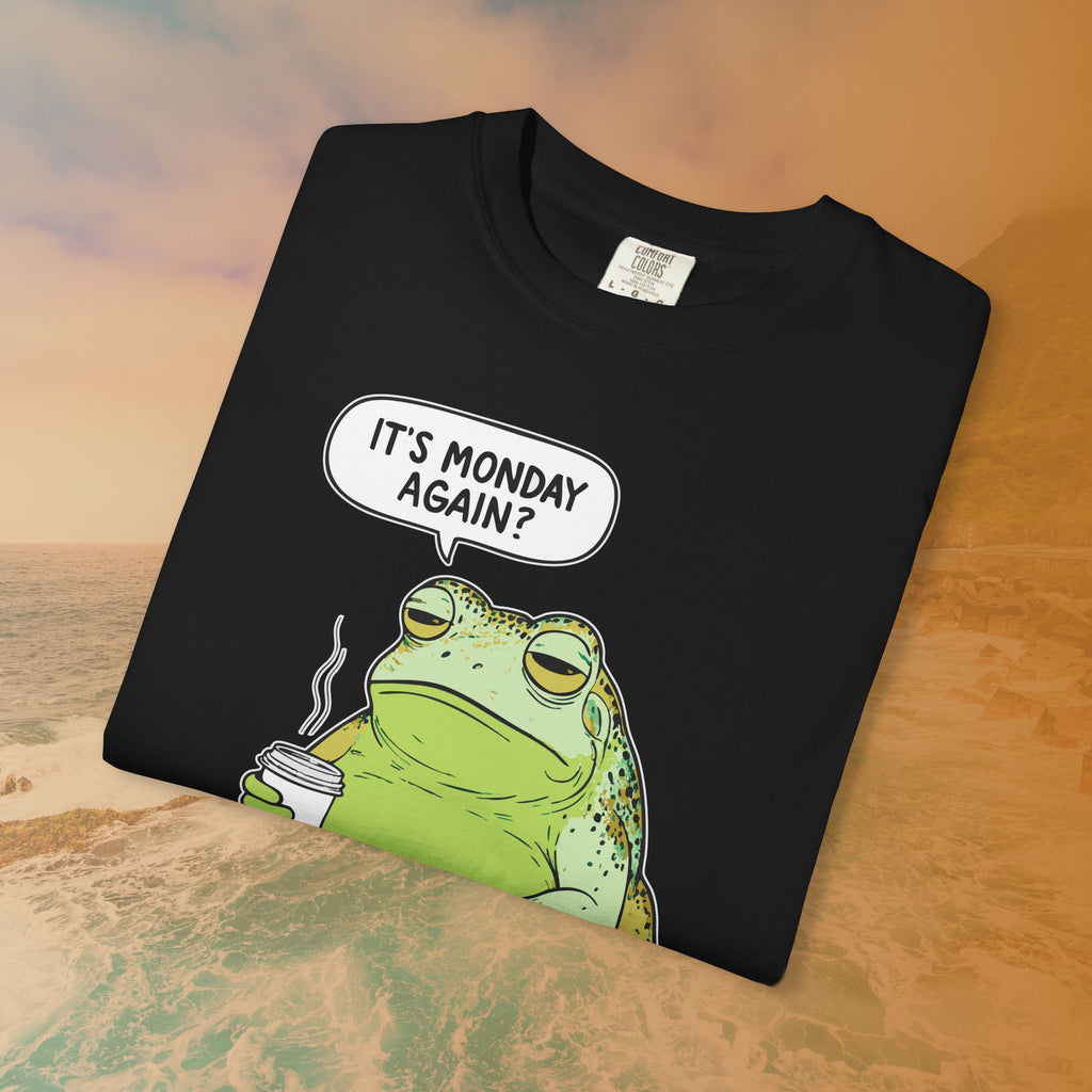 Funny Monday Frog Coffee Shirt | It's Monday Again Slogan Tee