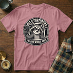 T-shirt with raccoon taking selfie and text "Not a photobomb. I'm the whole shot."
