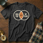 T-shirt with Venn diagram showing "High Tide" and "My Plans" with "Canceled" in intersection.