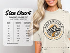 Size chart for Comfort Colors heavyweight adult tee, with measurements for width and length.