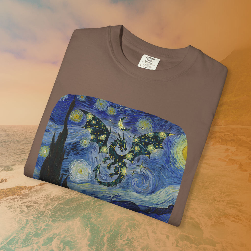 Dragon in Starry Night T-Shirt | Van Gogh Fantasy Art Graphic Tee | Aesthetic Fine Art Dragoncore Mythical Gift