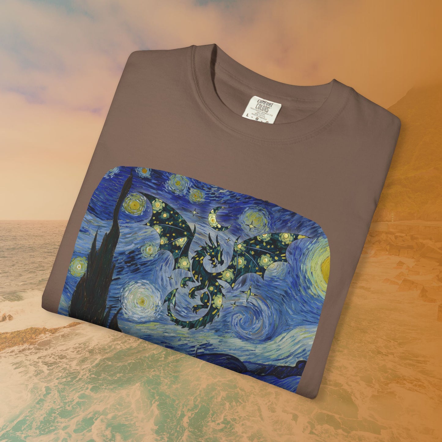 Dragon in Starry Night T-Shirt | Van Gogh Fantasy Art Graphic Tee | Aesthetic Fine Art Dragoncore Mythical Gift