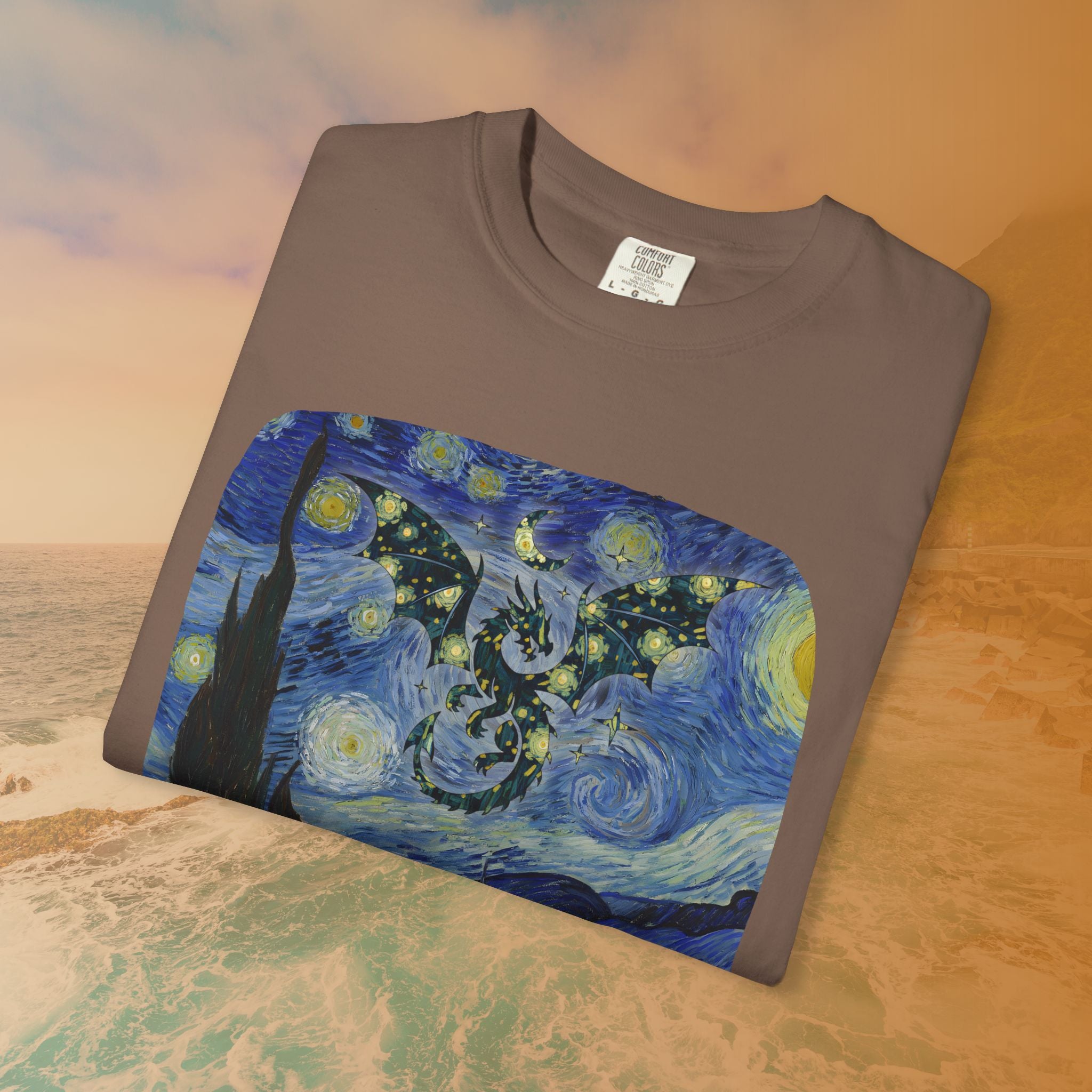Dragon in Starry Night T-Shirt | Van Gogh Fantasy Art Graphic Tee | Aesthetic Fine Art Dragoncore Mythical Gift