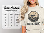 Comfort Colors 1717 heavyweight adult tee size chart with width and length measurements.