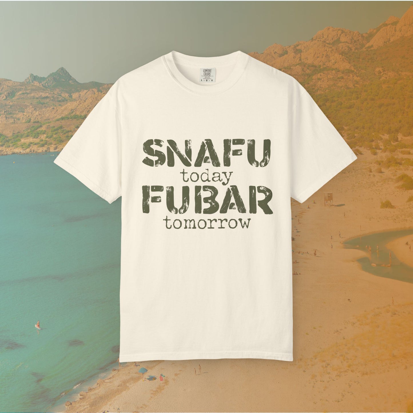 ivory t-shirt Graphic T-shirt featuring large, distressed stencil text reading "SNAFU today FUBAR tomorrow."
