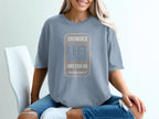 Gray t-shirt with "CROWDED LEFT ANYWAY YOU CAN HAVE IT" text.