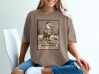 Eagle in hat and striped shirt surfing on a surfboard with "Unbothered Coastal Americana" text.