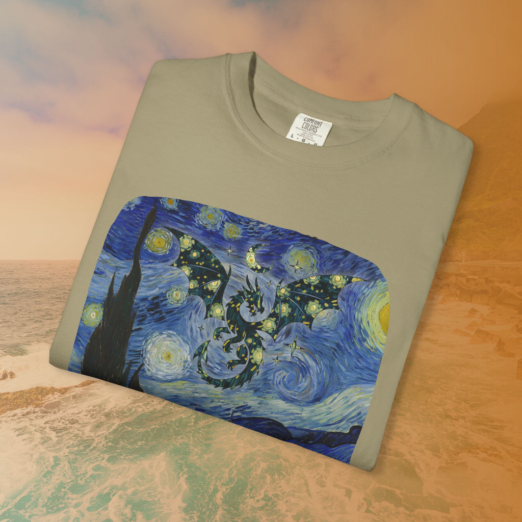 Dragon in Starry Night T-Shirt | Van Gogh Fantasy Art Graphic Tee | Aesthetic Fine Art Dragoncore Mythical Gift