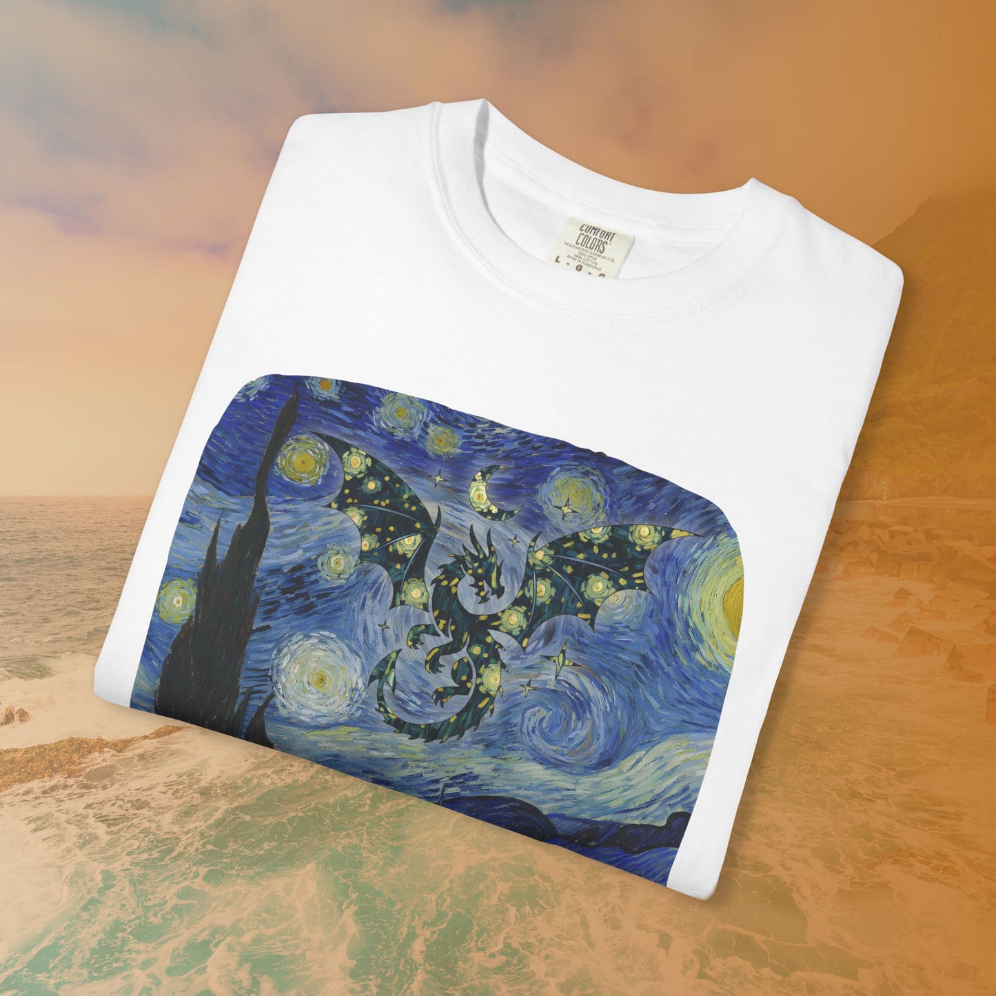 Dragon in Starry Night T-Shirt | Van Gogh Fantasy Art Graphic Tee | Aesthetic Fine Art Dragoncore Mythical Gift