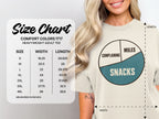 Size chart for Comfort Colors 1717 heavyweight adult tee, with width and length measurements.